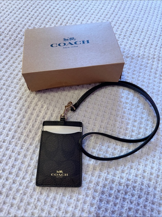 Coach Accessories - Coach Black Leather Card Holder Lanyard with White Accent